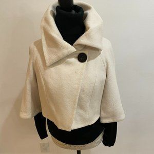 Winter White Wool Crop Pop Collar Mid Sleeve Jacket